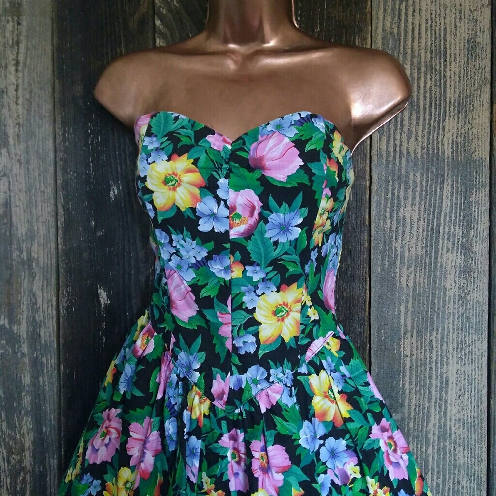 Vintage 80's Floral Bustier Dress Made in USA! - Picture 2 of 4